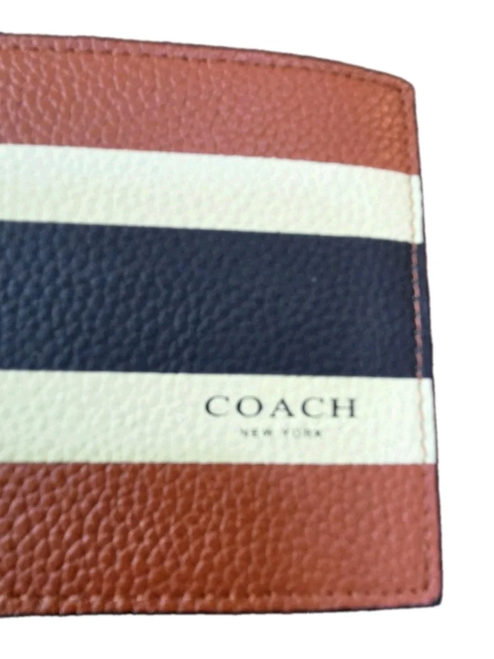 Coach Wallet Saddle Brown with Yellow and Blue Stripes New With Box